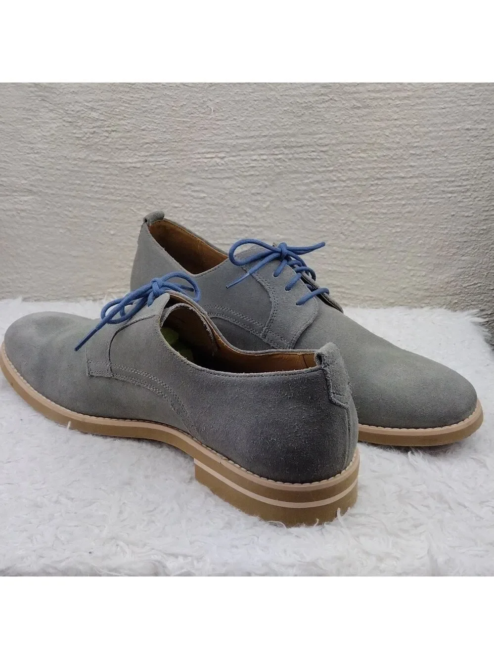 Johnston & Murphy Men's Grey Suede Leather Upper Lace Up Low Heel Oxford Shoe